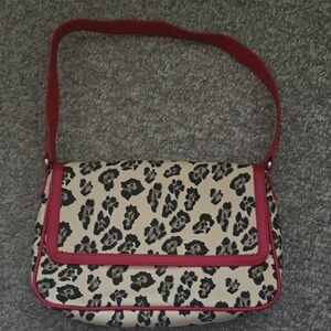 Leopard Print Shoulder Bag with Red Accents